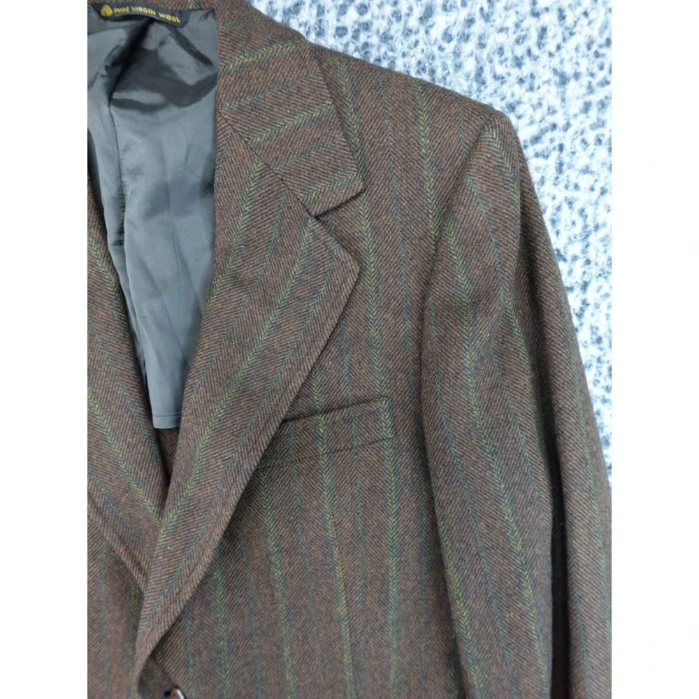 Hart‎ Schaffner Marx Vintage Wool Brown Herringbone Striped Blazer Mens 40R